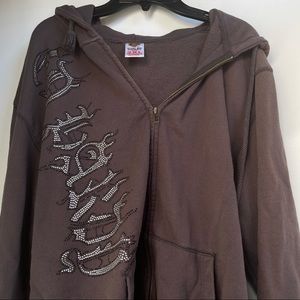 Ed Hardy Chocolate Brown zip up with rhinestones